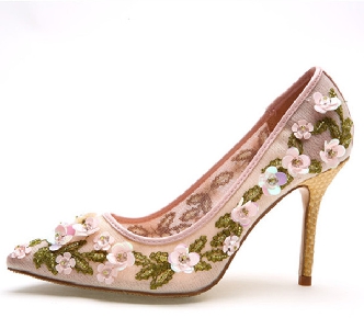 Дамски обувки с висок ток с цветчета