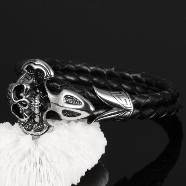 Ανδρικό βραχιόλι από δέρμα με κρανίο