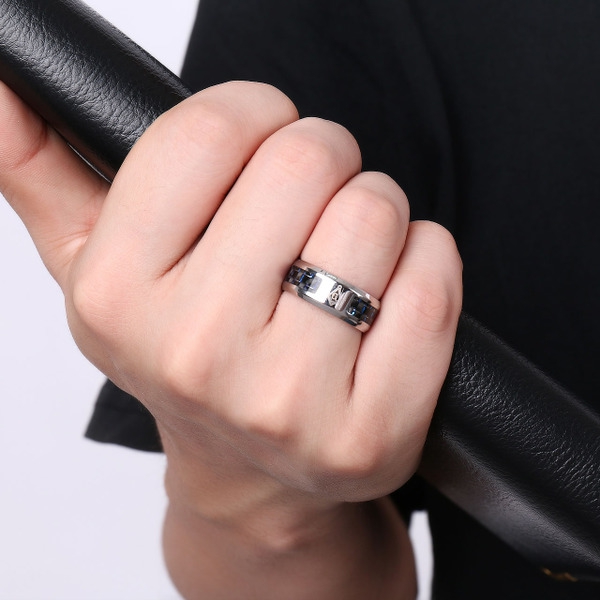 Ασημένια δαχτυλίδια ανδρικά κατασκευασμένα από χάλυβα σε μαύρο και μπλε vnox - 2 μοντέλα