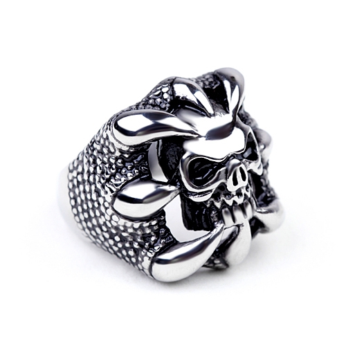 Ασημένια ανδρικά δακτιλίδια από  χάλυβα με χαραγμένο κρανίο Nanjie