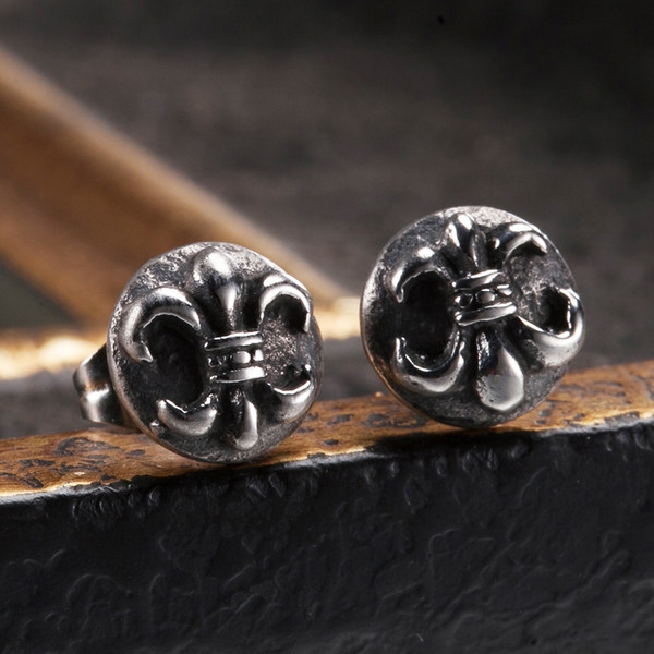 Ανδρικά σκουλαρίκια σε ασημί και μαύρο χρώμα - 1 μοντέλο