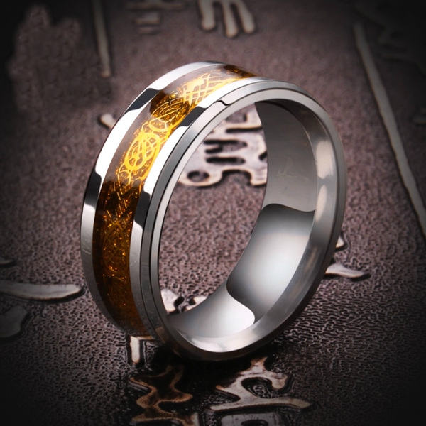 Ανδρικά δαχτυλίδια από χάλυβα σε μαύρο και χρυσό