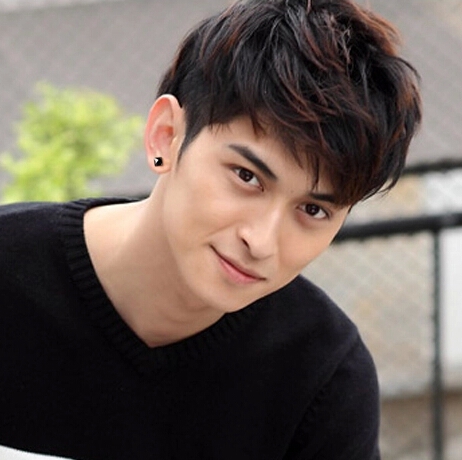 Ασημένια ανδρικά σκουλαρίκια με μοβ και μαύρη πέτρα