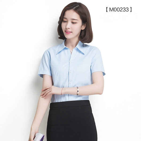 Κυρίες κοντομάνικα πουκάμισα σε μπλε, λευκό, ροζ, μοβ και μαύρο - πολύ διαφορετικά μοντέλα