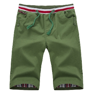 Мъжки еластични къси панталони с връзки - плажни и слим в няколк оцвята - черни, сини, зелени, каки