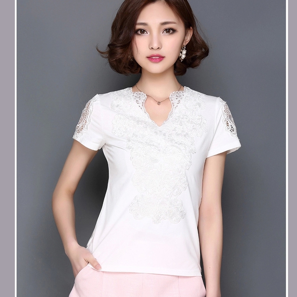 Κυρίες κοντομάνικα πουκάμισα σε λευκό και μαύρο - 2 μοντέλα