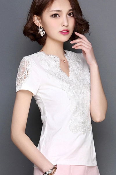 Κυρίες κοντομάνικα πουκάμισα σε λευκό και μαύρο - 2 μοντέλα