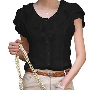 Дамски ризи с къс ръкав в черен и бял цвят
