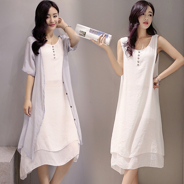 Σετ φόρεμα κυρίες με μύδια γιλέκο - τρεις top model