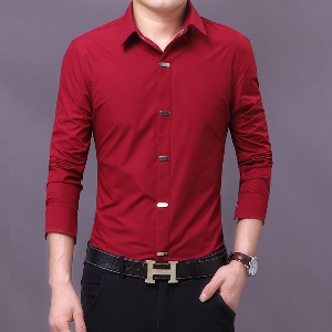 Едноцветни официални мъжки ризи с дълги ръкави - няколко модела - черни, бели, небесносини, лилав и виненочервен