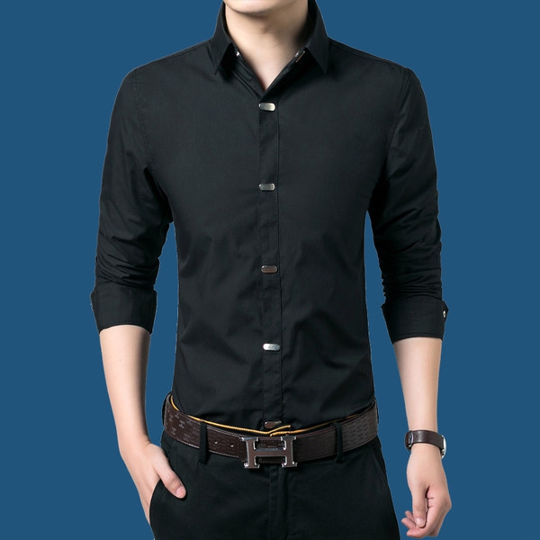 Едноцветни официални мъжки ризи с дълги ръкави - няколко модела - черни, бели, небесносини, лилав и виненочервен