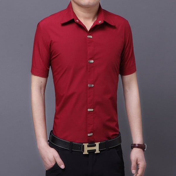 Μονόχρωμα ανδρικά πουκάμισα  - καλοκαιρινά με κοντά μανίκια - διάφορα χρώματα - μαύρο, μοβ, λευκό, κόκκινο