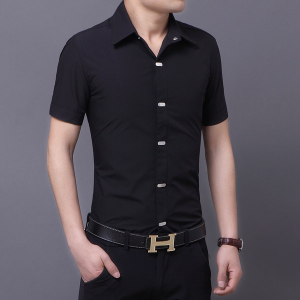 Μονόχρωμα ανδρικά πουκάμισα  - καλοκαιρινά με κοντά μανίκια - διάφορα χρώματα - μαύρο, μοβ, λευκό, κόκκινο