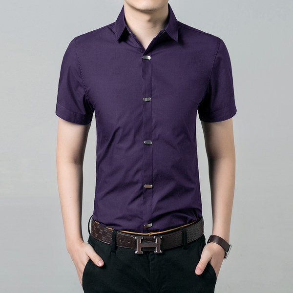 Μονόχρωμα ανδρικά πουκάμισα  - καλοκαιρινά με κοντά μανίκια - διάφορα χρώματα - μαύρο, μοβ, λευκό, κόκκινο