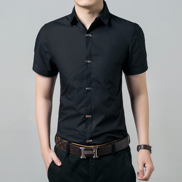 Μονόχρωμα ανδρικά πουκάμισα  - καλοκαιρινά με κοντά μανίκια - διάφορα χρώματα - μαύρο, μοβ, λευκό, κόκκινο