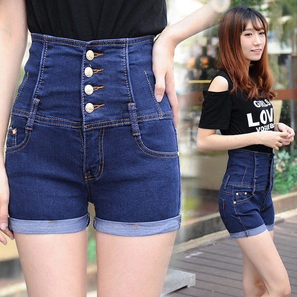 Дамски къси дънкови панталони с висока талия 