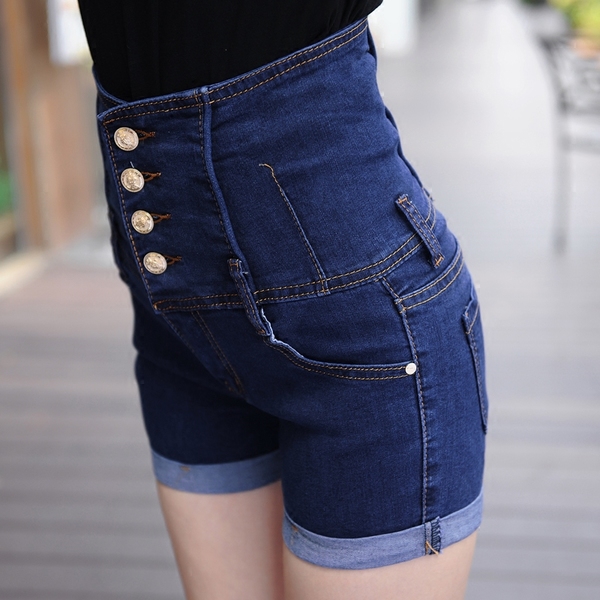 Дамски къси дънкови панталони с висока талия 