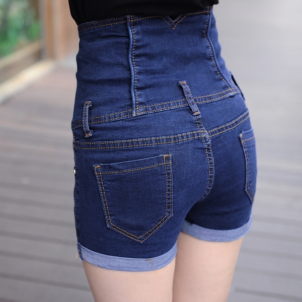 Дамски къси дънкови панталони с висока талия 