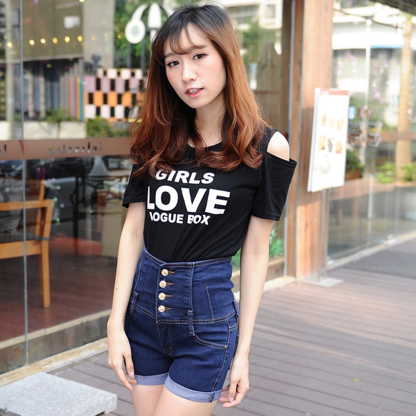 Дамски къси дънкови панталони с висока талия 