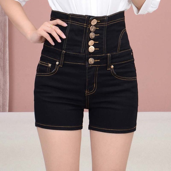 Дамски къси дънки с висока талия в четири цвята.