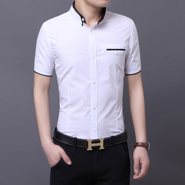Ανδρικά πουκάμισα με κοντό μανίκι - 2 σχέδια - λευκό και μαύρο