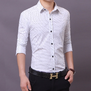 Мъжки летни ризи с дълъг ръкав на точки - черни и бели модели с основен материал памук