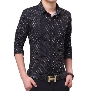 Мъжки летни ризи с дълъг ръкав на точки - черни и бели модели с основен материал памук