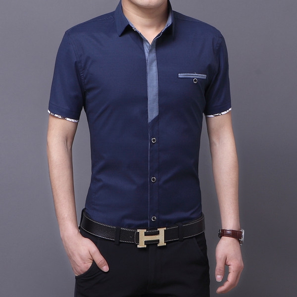 Επαγγελματικά  ανδρικά  πουκάμισα  με κοντά μανίκια - 4 σχέδια σε  μπλε και  ροζ  χρώμα