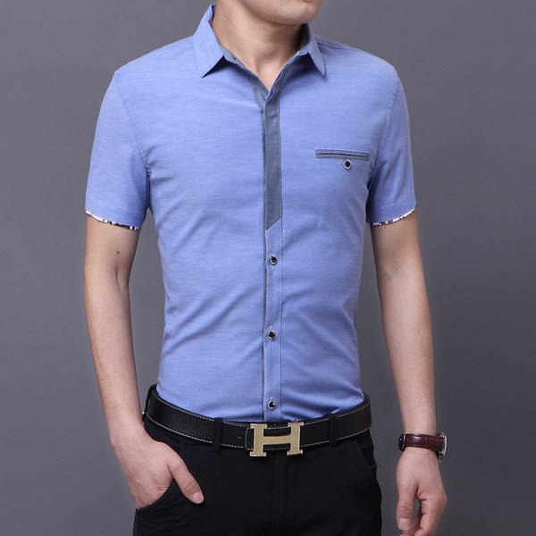 Επαγγελματικά  ανδρικά  πουκάμισα  με κοντά μανίκια - 4 σχέδια σε  μπλε και  ροζ  χρώμα