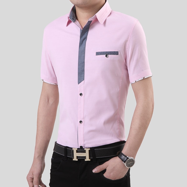 Επαγγελματικά  ανδρικά  πουκάμισα  με κοντά μανίκια - 4 σχέδια σε  μπλε και  ροζ  χρώμα
