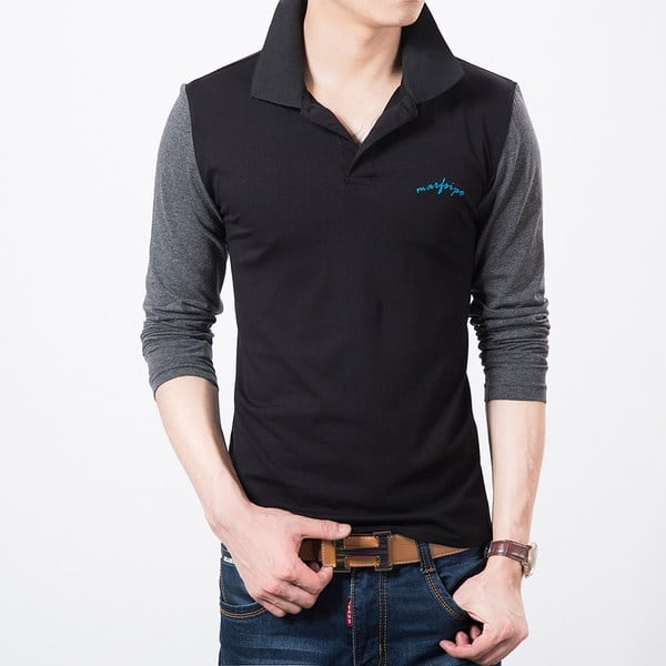 Αντρικά βαμβακερό T-shirt με μακριά μανίκια -4 μοντέλα με διαφορετικούς συνδυασμούς σε μαύρο και γκρι