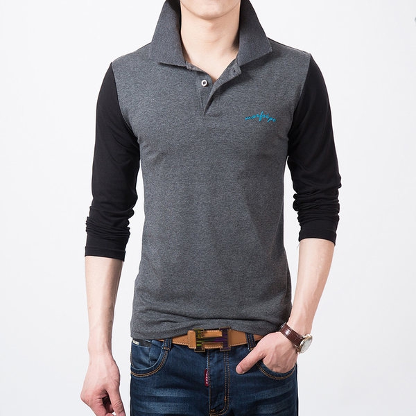 Αντρικά βαμβακερό T-shirt με μακριά μανίκια -4 μοντέλα με διαφορετικούς συνδυασμούς σε μαύρο και γκρι