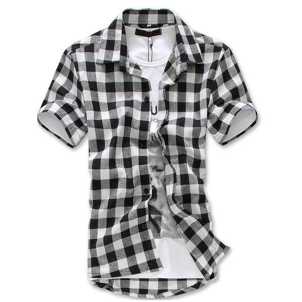 Мъжки карирани ризи - три модела с къс ръкав и основен материал памук - червени, бели и сини модели с черно каре - топ варианти 