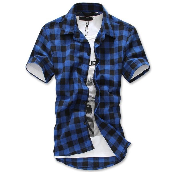 Мъжки карирани ризи - три модела с къс ръкав и основен материал памук - червени, бели и сини модели с черно каре - топ варианти 