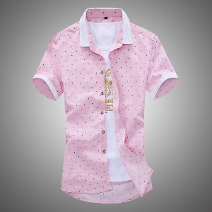 Мъжки ризи с къс ръкав - 4 цвята - черни, бели, сини, розови с малки точки