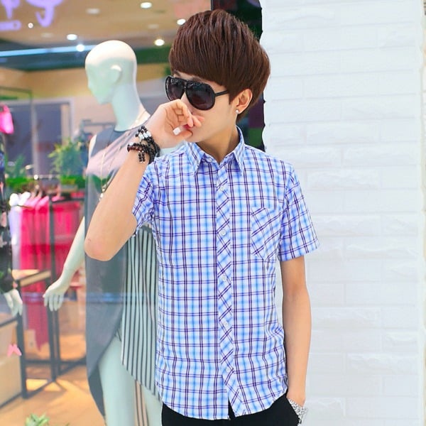 Ανδρικά καλοκαιρινά πουκάμισα - μπλε, άσπρο χρώμα