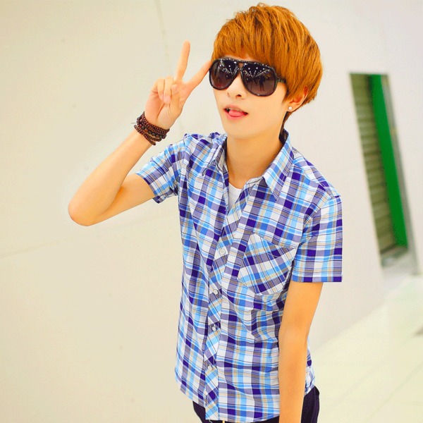 Ανδρικά καλοκαιρινά πουκάμισα - μπλε, άσπρο χρώμα