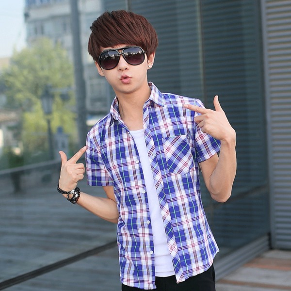 Ανδρικά καλοκαιρινά πουκάμισα - μπλε, άσπρο χρώμα