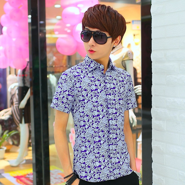 Ανδρικά καλοκαιρινά πουκάμισα - μπλε, άσπρο χρώμα