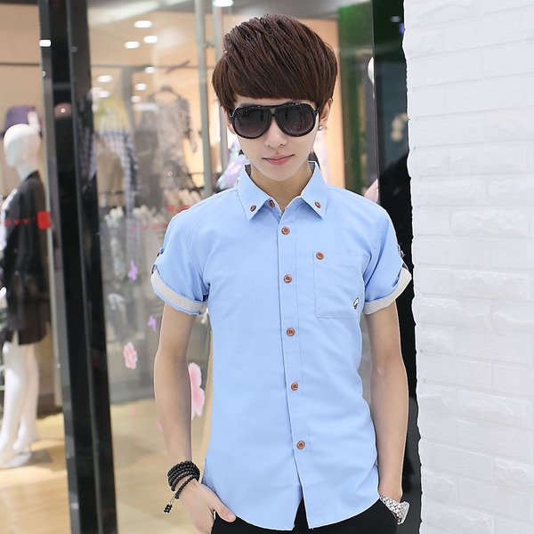 Ανδρικά καλοκαιρινά πουκάμισα - μπλε, άσπρο χρώμα