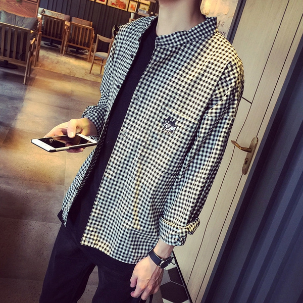 Ανδρικά πουκάμισα με μακρύ μανίκι - μονόχρωμα σε μαύρο και άσπρο 