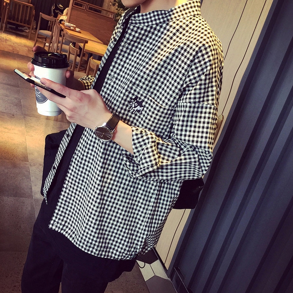 Ανδρικά πουκάμισα με μακρύ μανίκι - μονόχρωμα σε μαύρο και άσπρο 