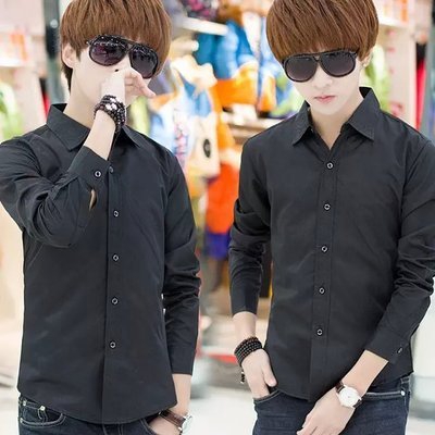 Ανδρικά πουκάμισα με μακρύ μανίκι - μονόχρωμα σε μαύρο και άσπρο 