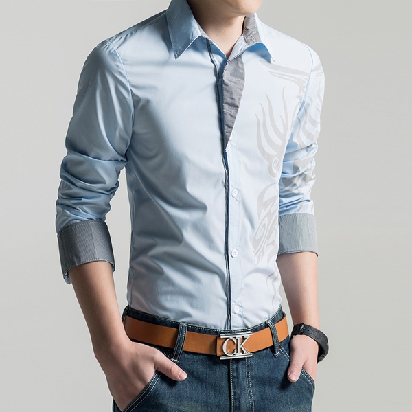 Πουκάμισα αντρικά μακρυμάνικα -για την άνοιξη, καλοκαίρι και το φθινόπωρο - 8 μοντέλα δράκων - Πράσινο, Μπλε, Λευκό, Μωβ, Κίτριν