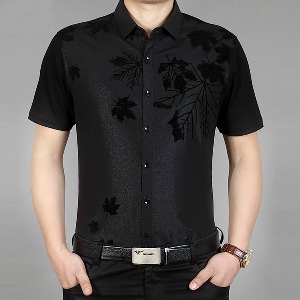 Мъжки памучни ризи с къс ръкав - едноцветни, с цветя - за бизнес и ежедневие 