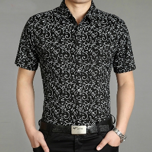 Мъжки памучни ризи с къс ръкав - едноцветни, с цветя - за бизнес и ежедневие 