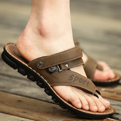 Мъжки чехли с дебела подметка изработени от изкуствена кожа - 3 модела 