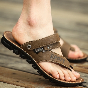Мъжки чехли с дебела подметка изработени от изкуствена кожа - 3 модела 