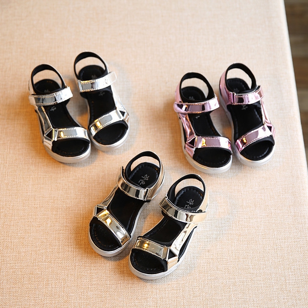 Детски летни сандали за момичета - 3 модела - златисти, сребристи и розови