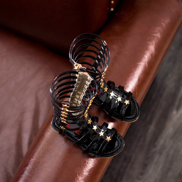 Παιδικά σανδάλια το καλοκαίρι - Μπότες μακρύ - τρία χρώματα για τα κορίτσια - μαύρο, χρυσό, ασημί δερματίνη